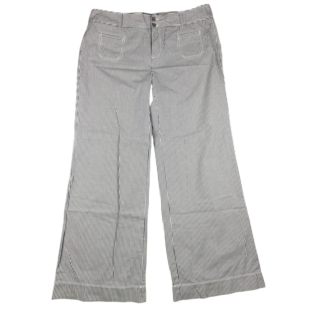 Ruff Hewn Womens 16 Navy White Striped Wide Leg Nautical Anchor Button Pants
